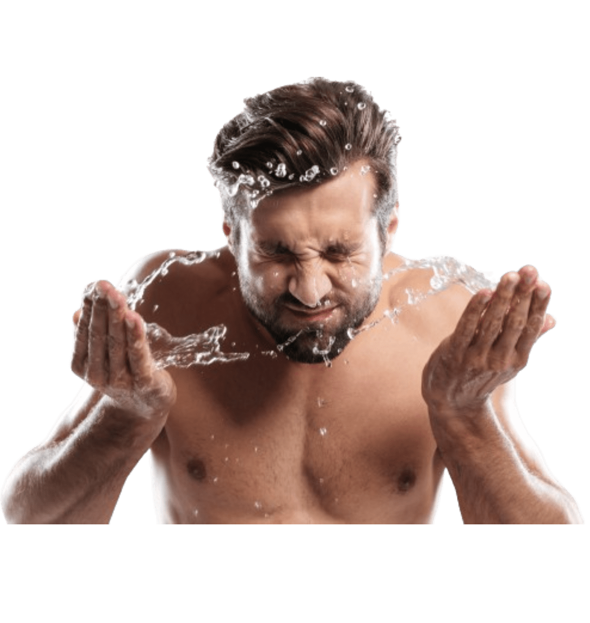 Young man standing isolated over grey wall washes face